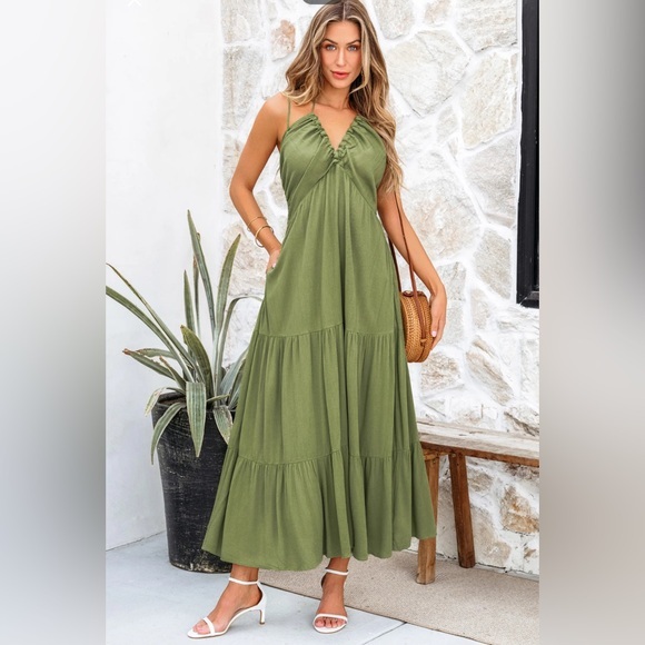 Cupshe Dresses & Skirts - Brand New Cupshe Women's Olive Green Halter Dress, Size Medium, NWT